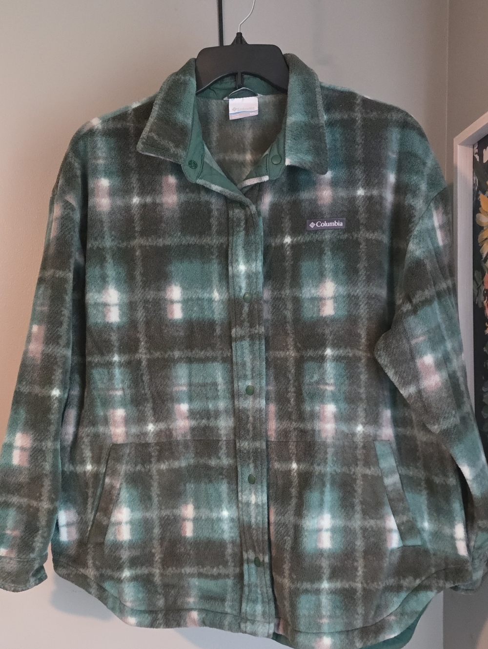 Columbia Green and Gray Plaid Fleece Jacket Size XXL